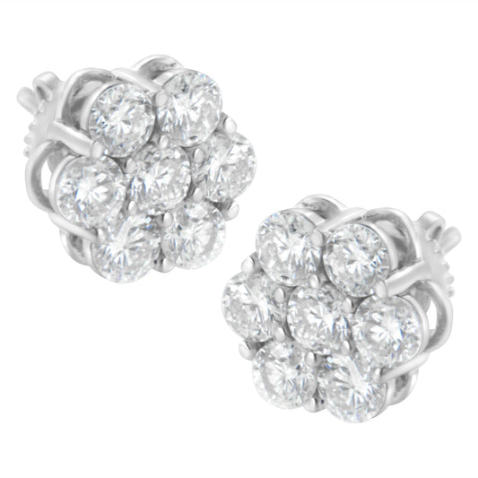 Sterling Silver 2 cttw Floral Composite 7 Stone Diamond Stud Earring (I-J, I1-I2) Bids.com