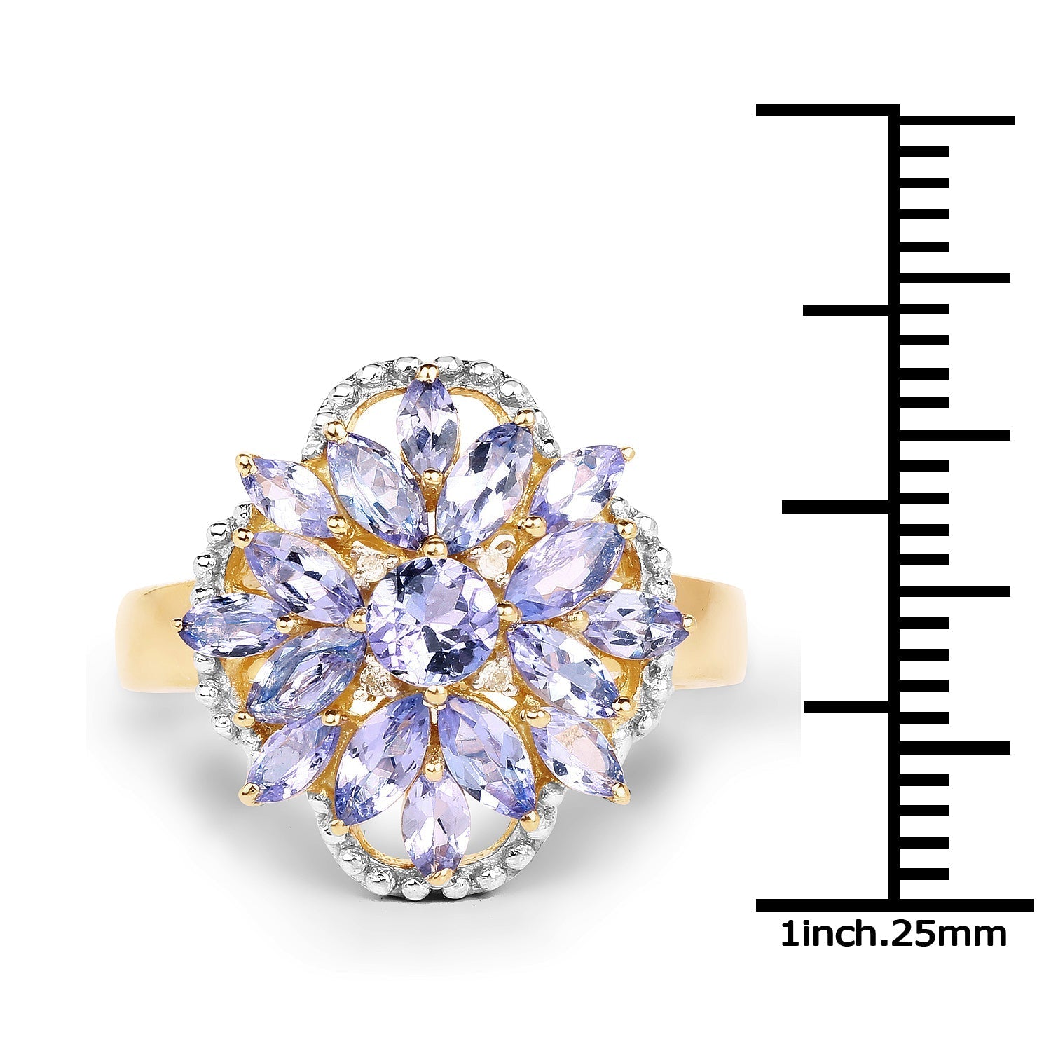 14K Yellow Gold Plated 2.01 Carat Genuine Tanzanite & White Topaz .925 Sterling Silver Ring Bids.com