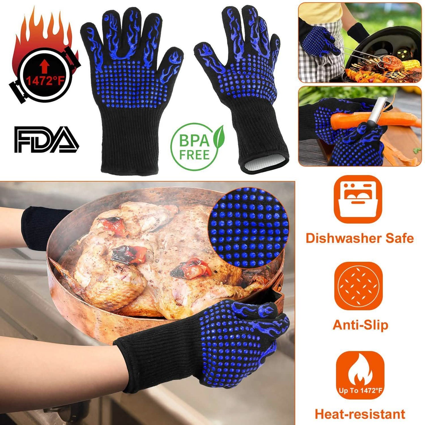 BBQ Gloves 1472¬∞F Heat Resistant Grill Gloves Anti-slip DailySale