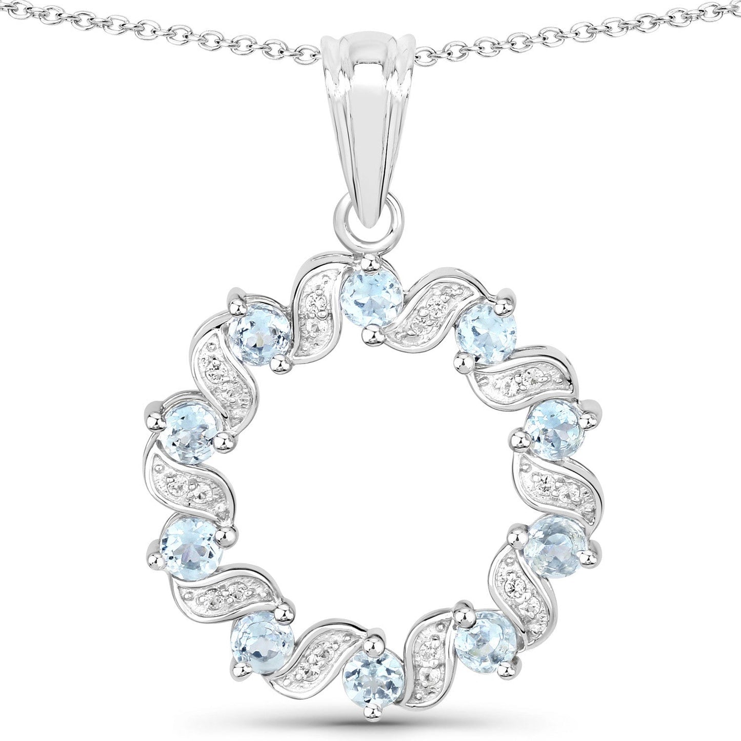 1.10 Carat Genuine Aquamarine and White Topaz .925 Sterling Silver Pendant Bids.com
