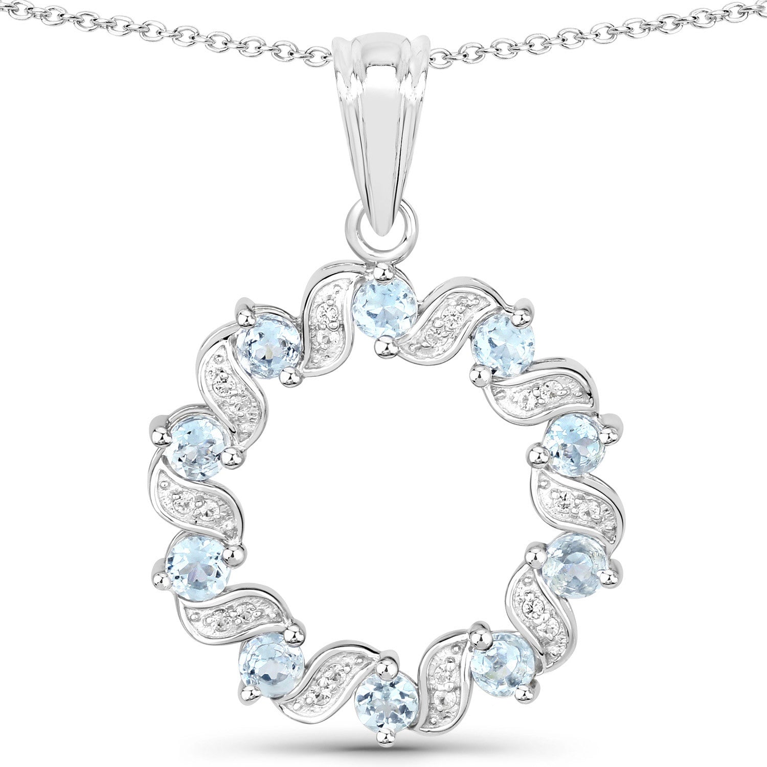 1.10 Carat Genuine Aquamarine and White Topaz .925 Sterling Silver Pendant Bids.com
