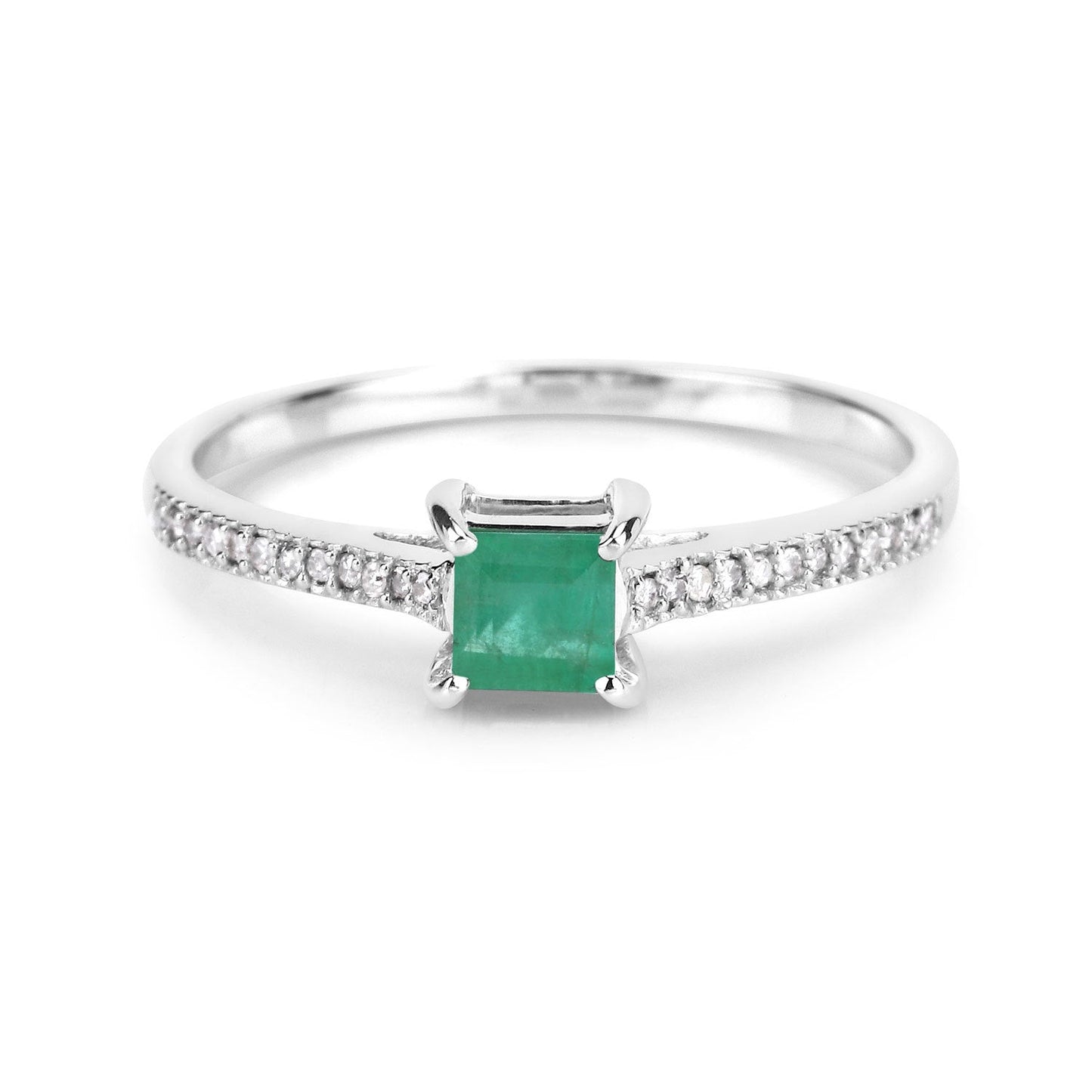 0.67 Carat Genuine Zambian Emerald and White Diamond 14K White Gold Ring Bids.com