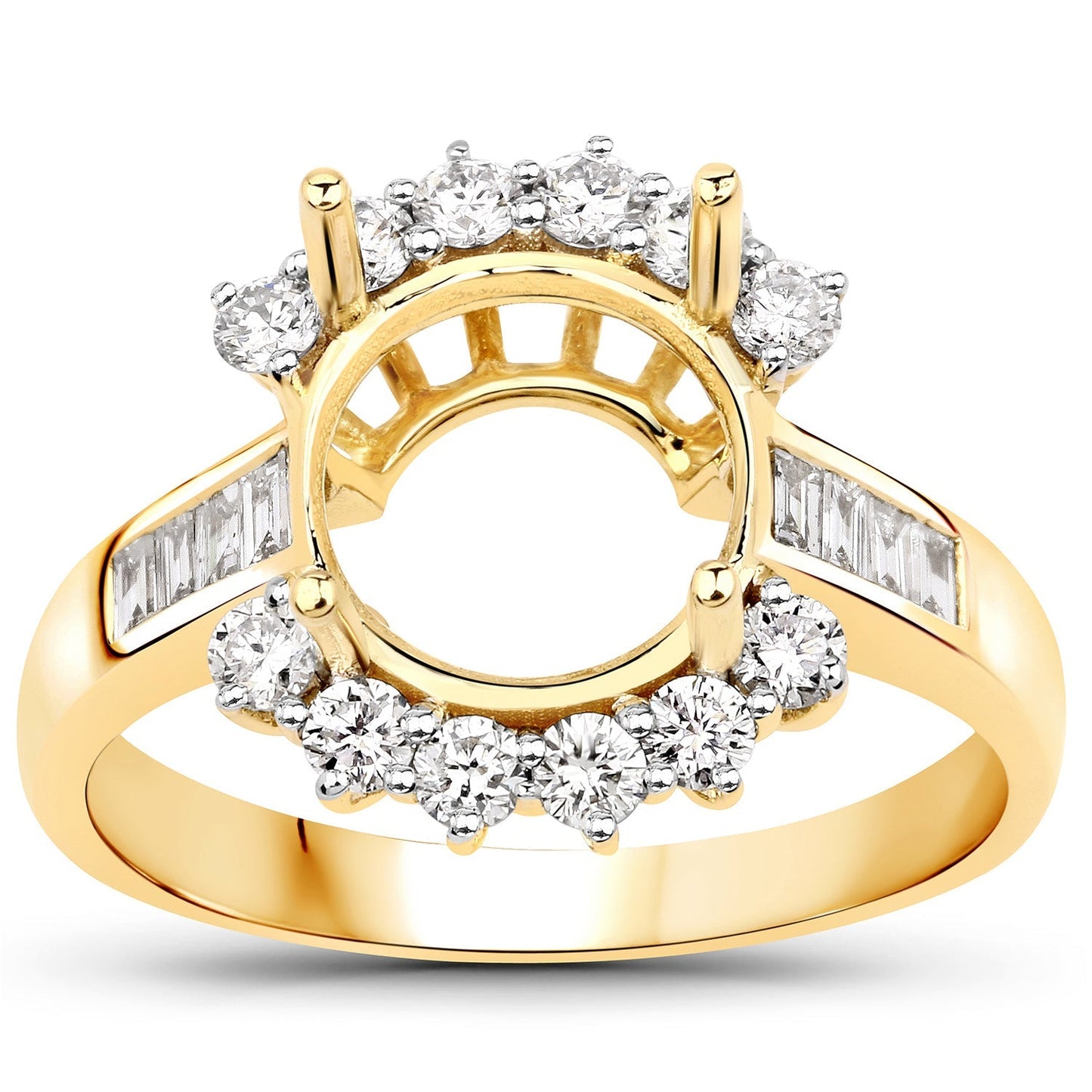 0.58 Carat Genuine White Diamond 14K Yellow Gold Semi Mount Ring - holds 9.00mm Round Gemstone Bids.com