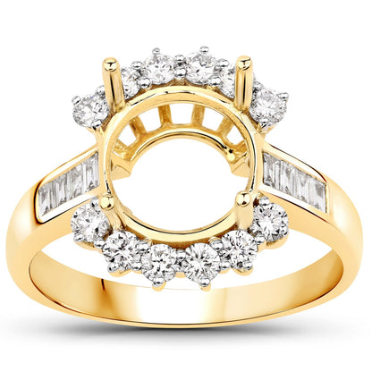 0.58 Carat Genuine White Diamond 14K Yellow Gold Semi Mount Ring - holds 9.00mm Round Gemstone Bids.com