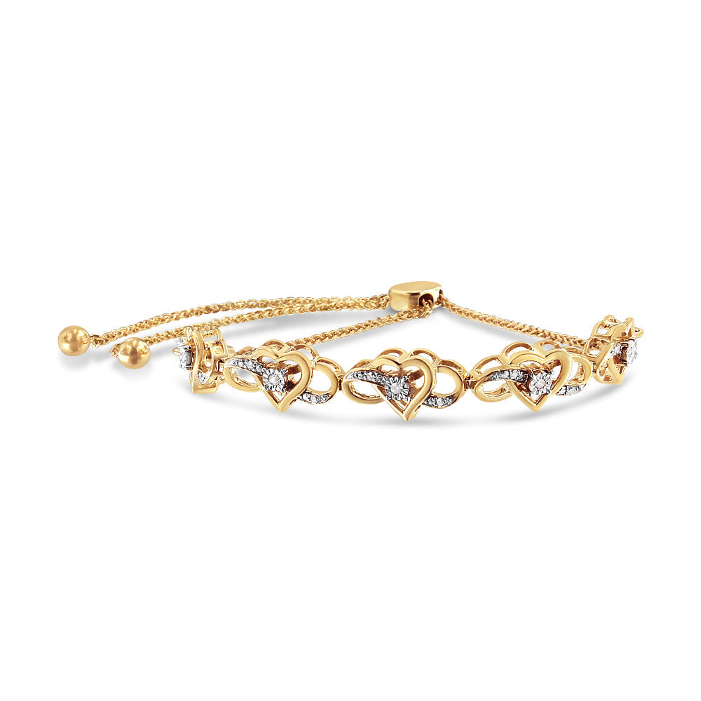 14K Yellow Gold Plated .925 Sterling Silver 1/10 Cttw Diamond Infinity Heart Shaped 4â€-10â€ Adjustable Bolo Bracelet (H-I Color, I2-I3 Clarity) Bids.com