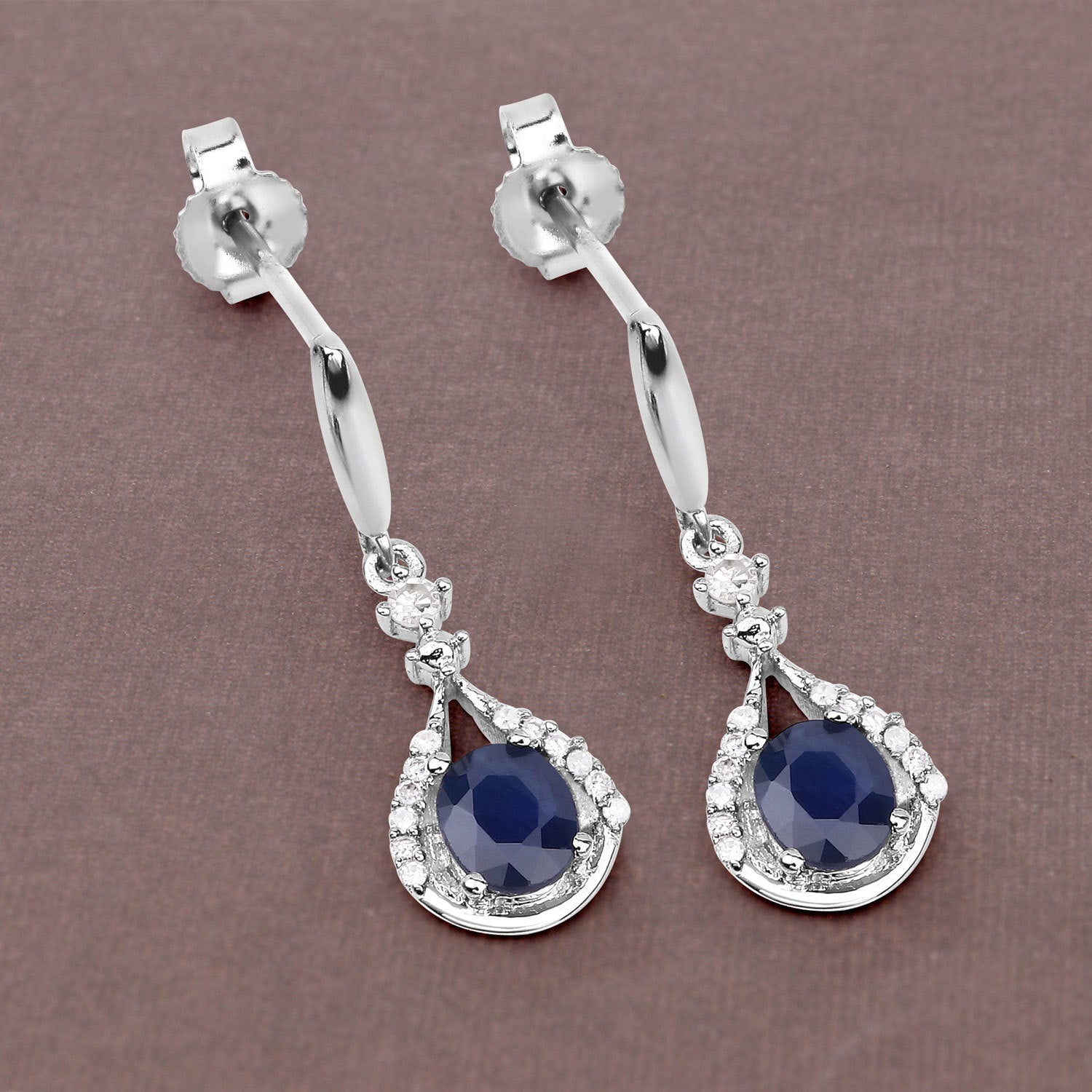 0.86 Carat Genuine Blue Sapphire and White Diamond 14K White Gold Earrings Bids.com