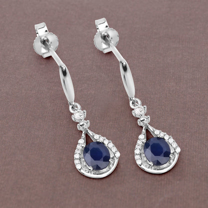 0.86 Carat Genuine Blue Sapphire and White Diamond 14K White Gold Earrings Bids.com