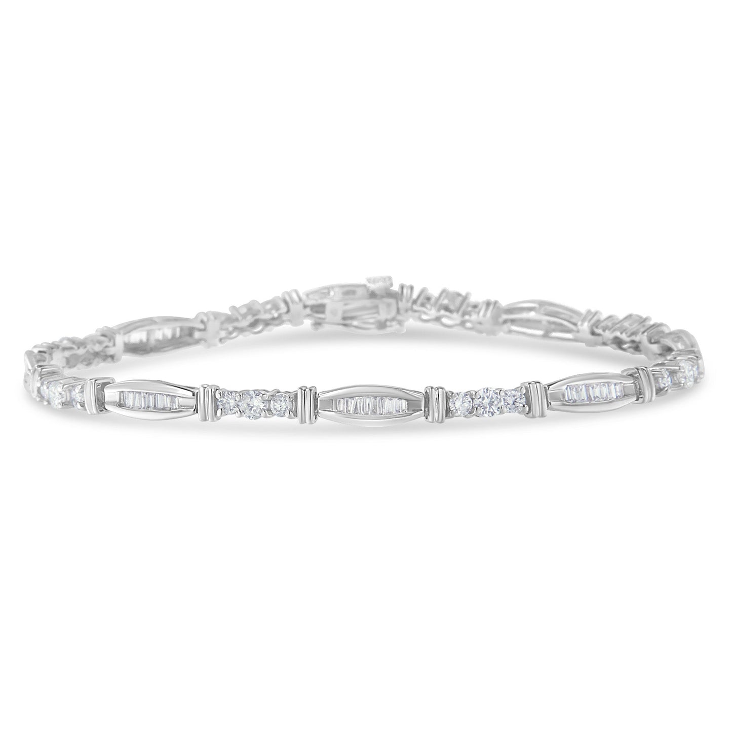10K White Gold Geometric Pattern Diamond Tennis Bracelet (3 cttw, H-I Color, SI2-I1 Clarity) Bids.com