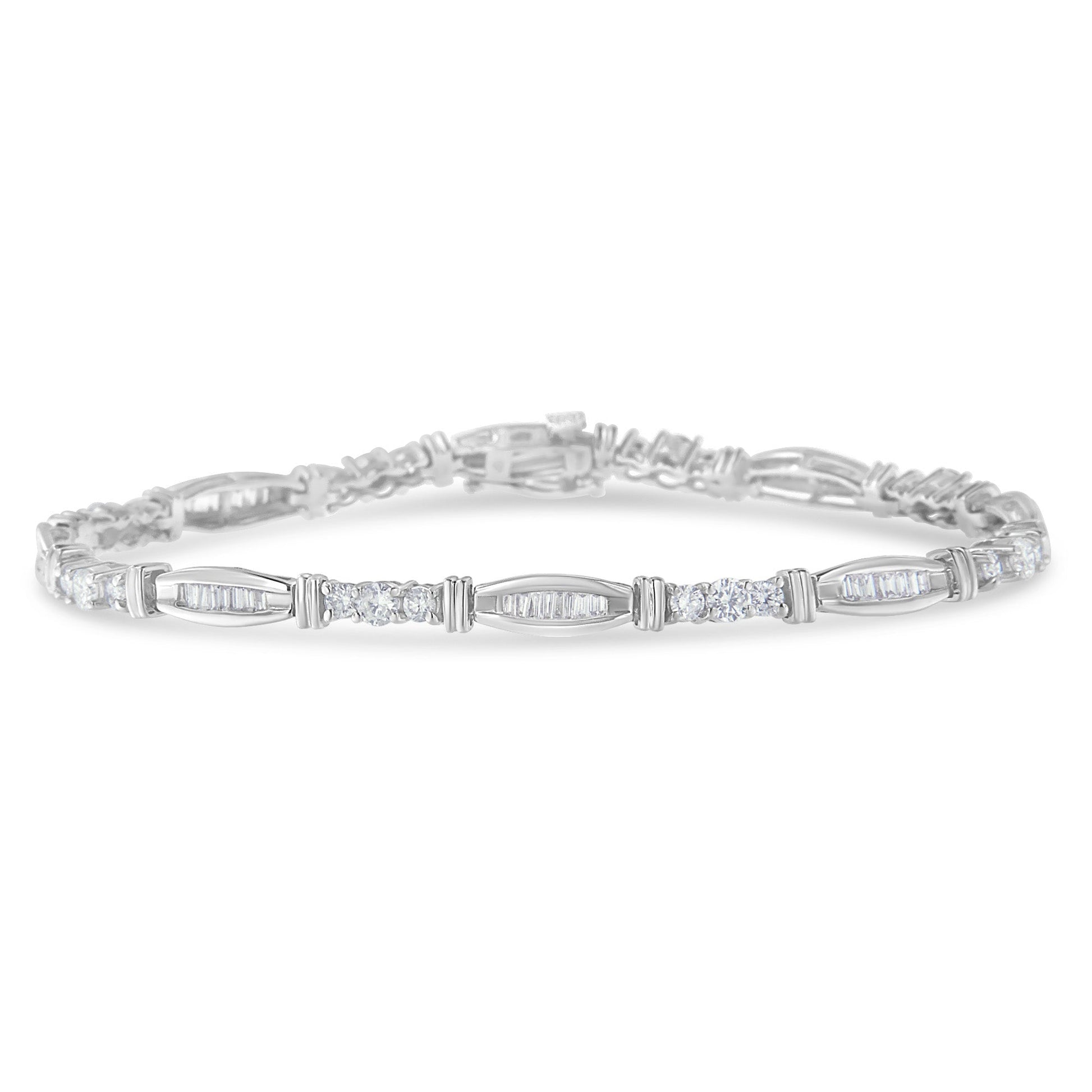 10K White Gold Geometric Pattern Diamond Tennis Bracelet (3 cttw, H-I Color, SI2-I1 Clarity) Bids.com