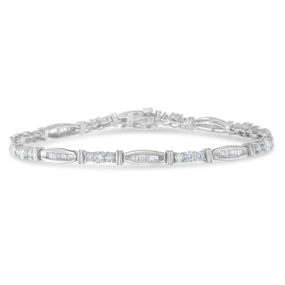 10K White Gold Geometric Pattern Diamond Tennis Bracelet (3 cttw, H-I Color, SI2-I1 Clarity) Bids.com