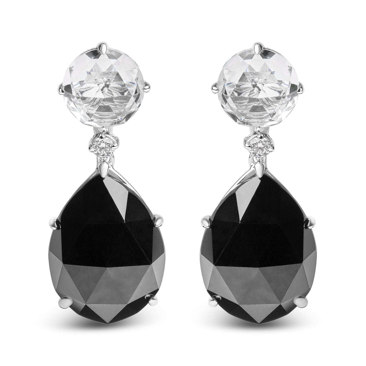 18K White Gold 1/5 Cttw Diamond with Round White Topaz and 20x15mm Pear Cut Black Onyx Gemstone Dangle Earring (G-H Color, SI1-SI2 Clarity) Bids.com