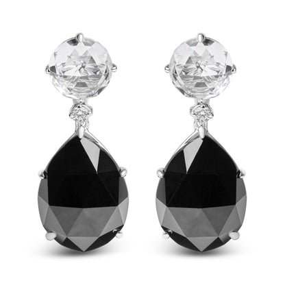 18K White Gold 1/5 Cttw Diamond with Round White Topaz and 20x15mm Pear Cut Black Onyx Gemstone Dangle Earring (G-H Color, SI1-SI2 Clarity) Bids.com