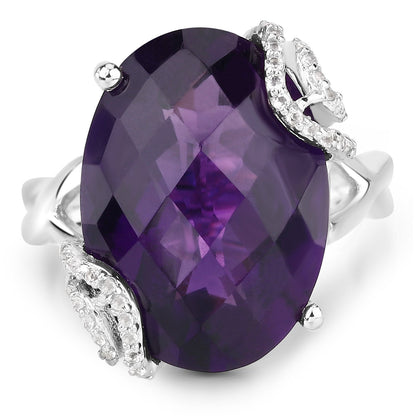 10.44 Carat Genuine Amethyst and White Topaz .925 Sterling Silver Ring Bids.com