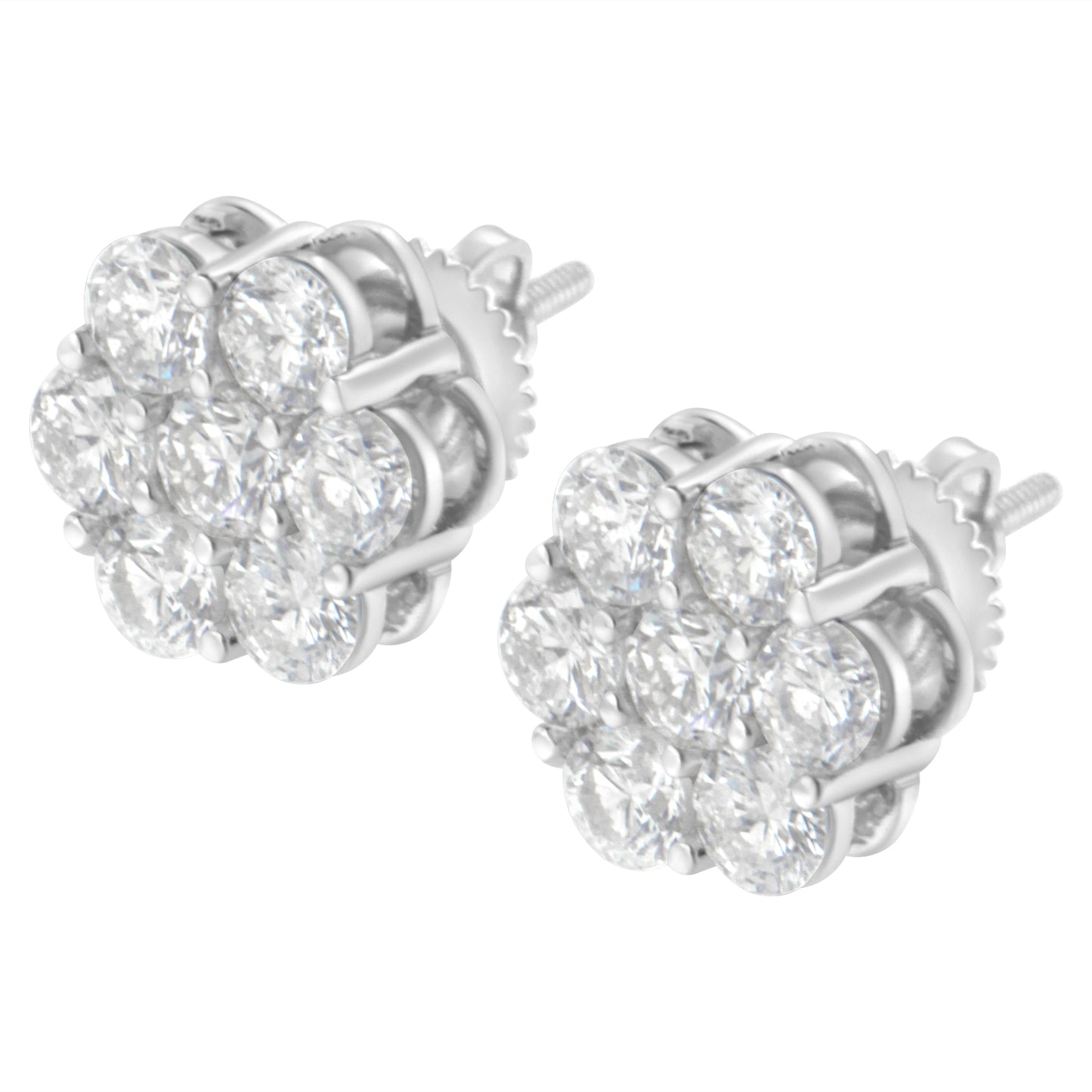 Sterling Silver 2 cttw Floral Composite 7 Stone Diamond Stud Earring (I-J, I1-I2) Bids.com