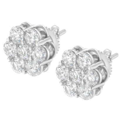 Sterling Silver 2 cttw Floral Composite 7 Stone Diamond Stud Earring (I-J, I1-I2) Bids.com