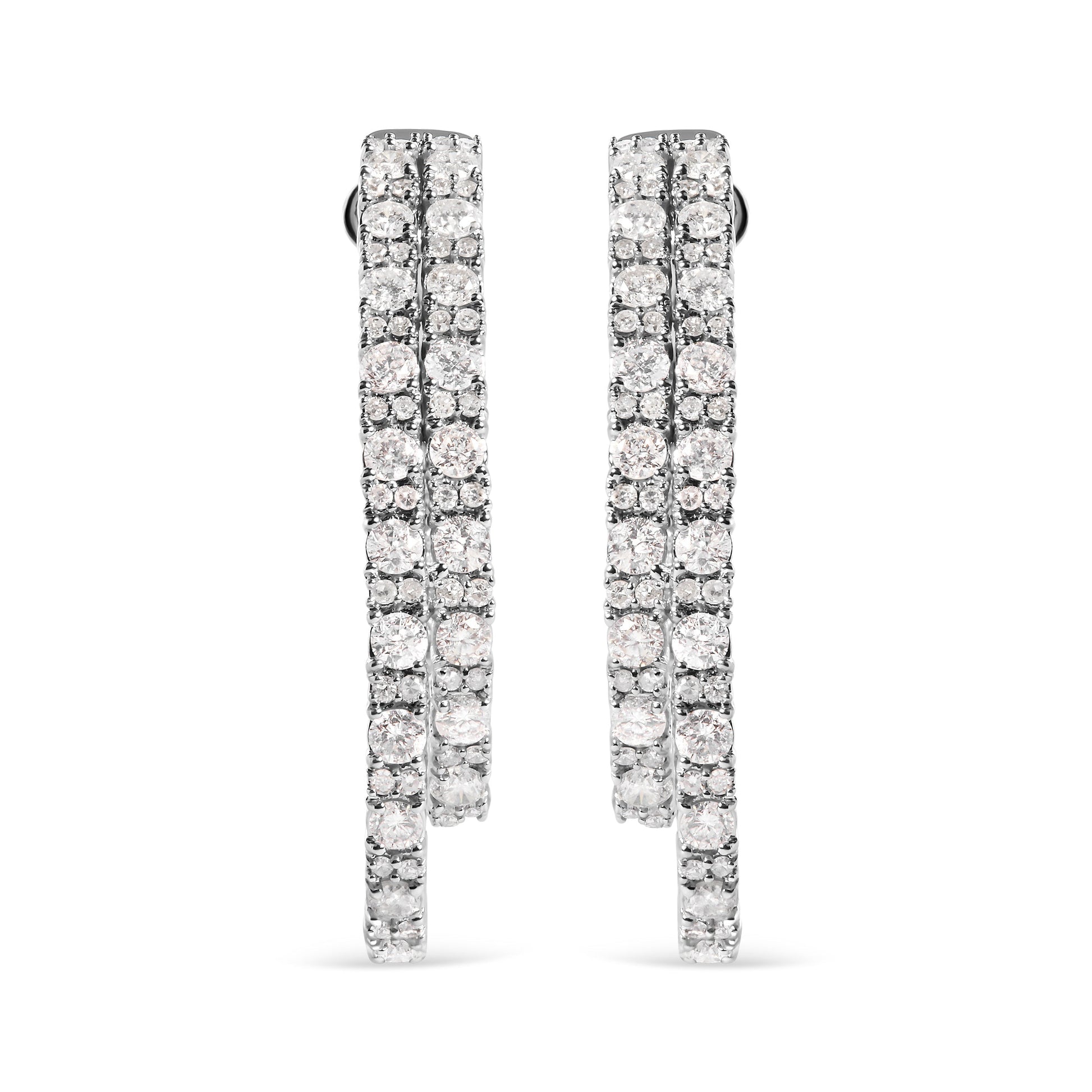14K White Gold 4.0 Cttw Diamond Asymmetrical Inside Out Double-Hoop Earrings (I-J Color, I1-I2 Clarity) Bids.com