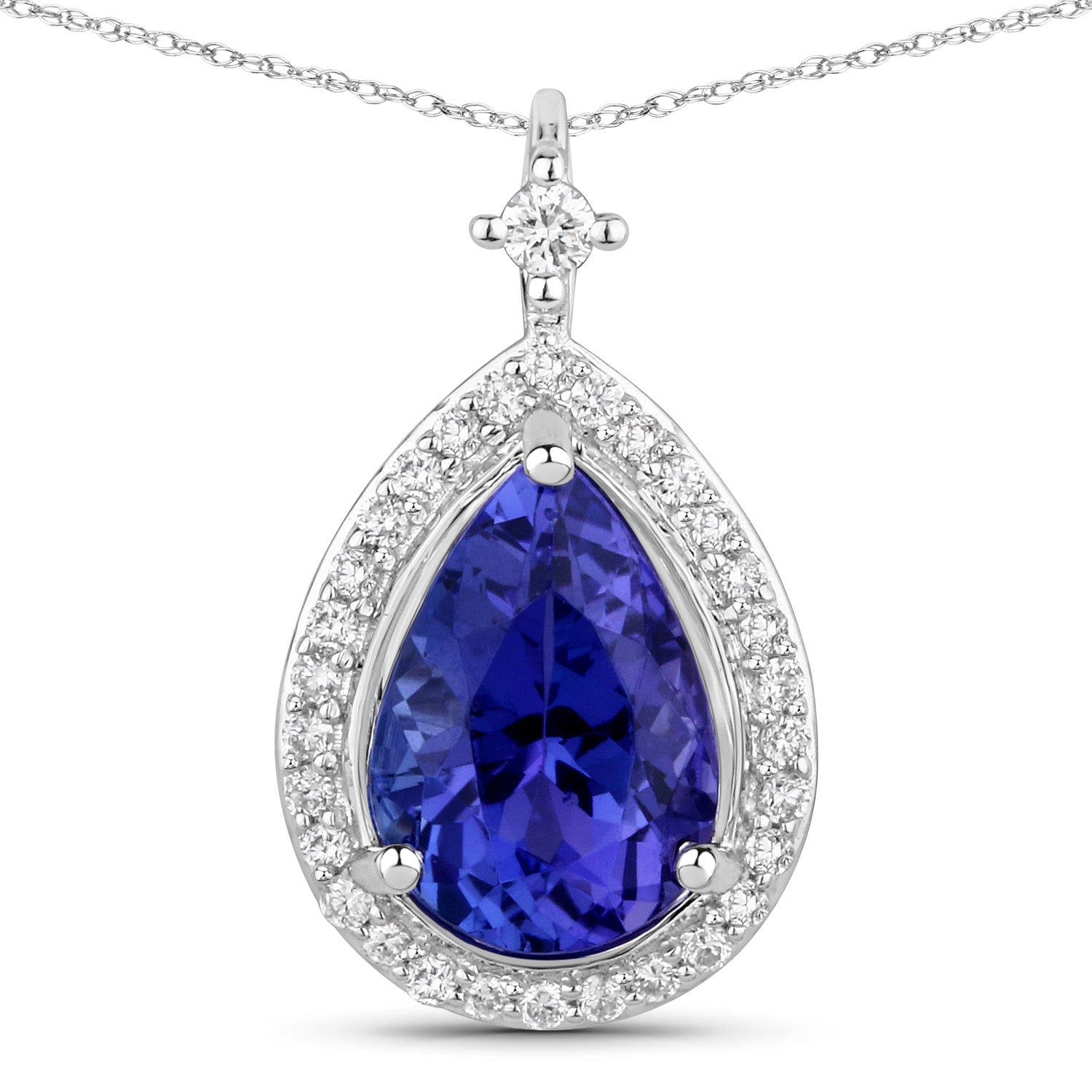 2.20 Carat Genuine Tanzanite and White Diamond 14K White Gold Pendant Bids.com