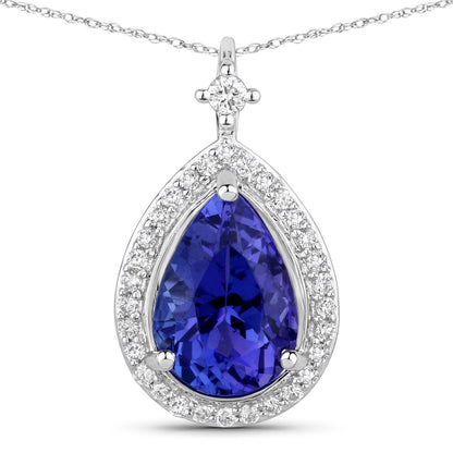 2.20 Carat Genuine Tanzanite and White Diamond 14K White Gold Pendant Bids.com