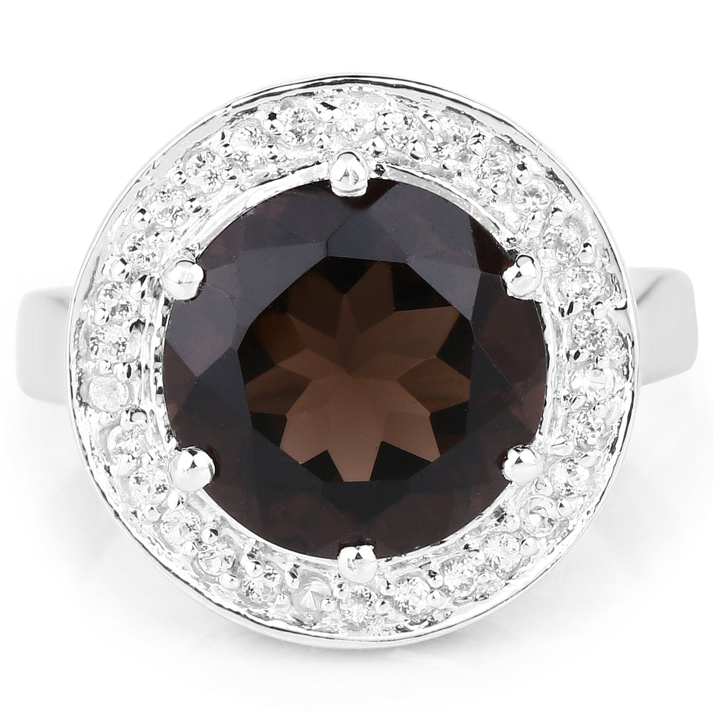 4.52 Carat Genuine Smoky Quartz and White Topaz .925 Sterling Silver Ring Bids.com