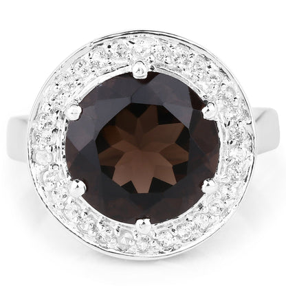 4.52 Carat Genuine Smoky Quartz and White Topaz .925 Sterling Silver Ring Bids.com