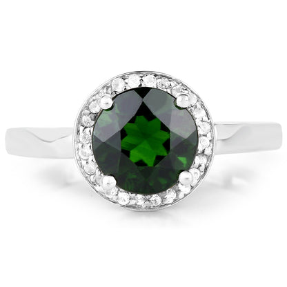 1.92 Carat Genuine Chrome Diopside and White Topaz .925 Sterling Silver Ring Bids.com