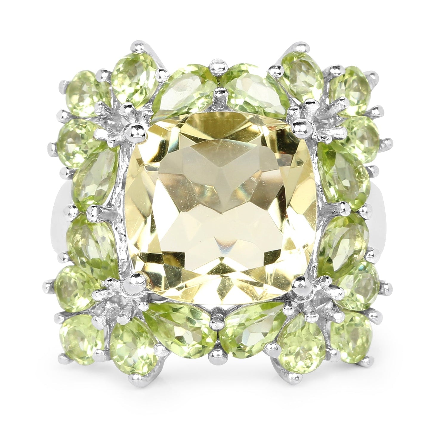 9.38 Carat Genuine Lemon Quartz & Peridot .925 Sterling Silver Ring Bids.com