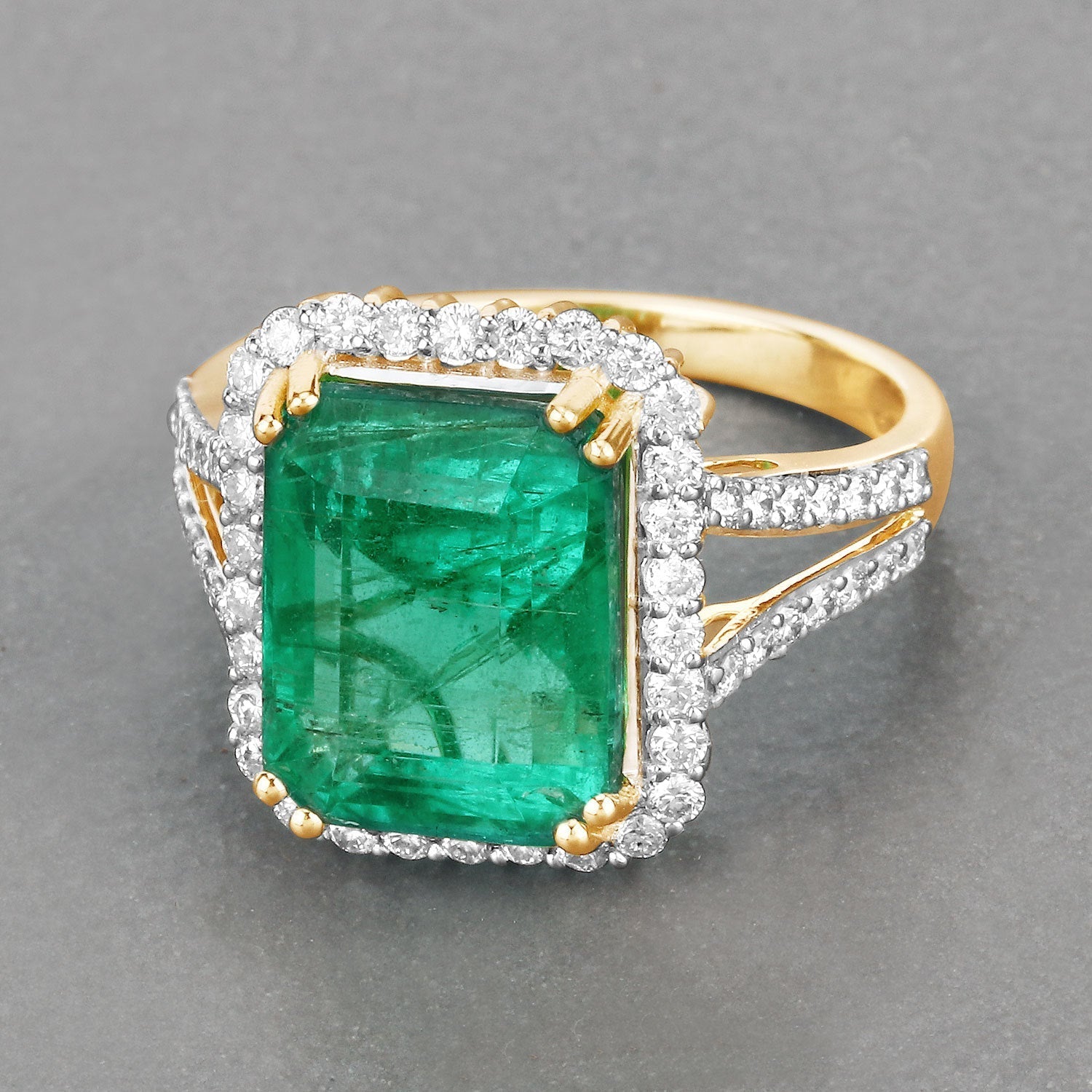 IGI Certified 6.96 Carat Genuine Zambian Emerald and White Diamond 14K Yellow Gold Ring Bids.com
