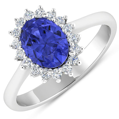 1.92 Carat Genuine Tanzanite and White Diamond 14K White Gold Ring Bids.com