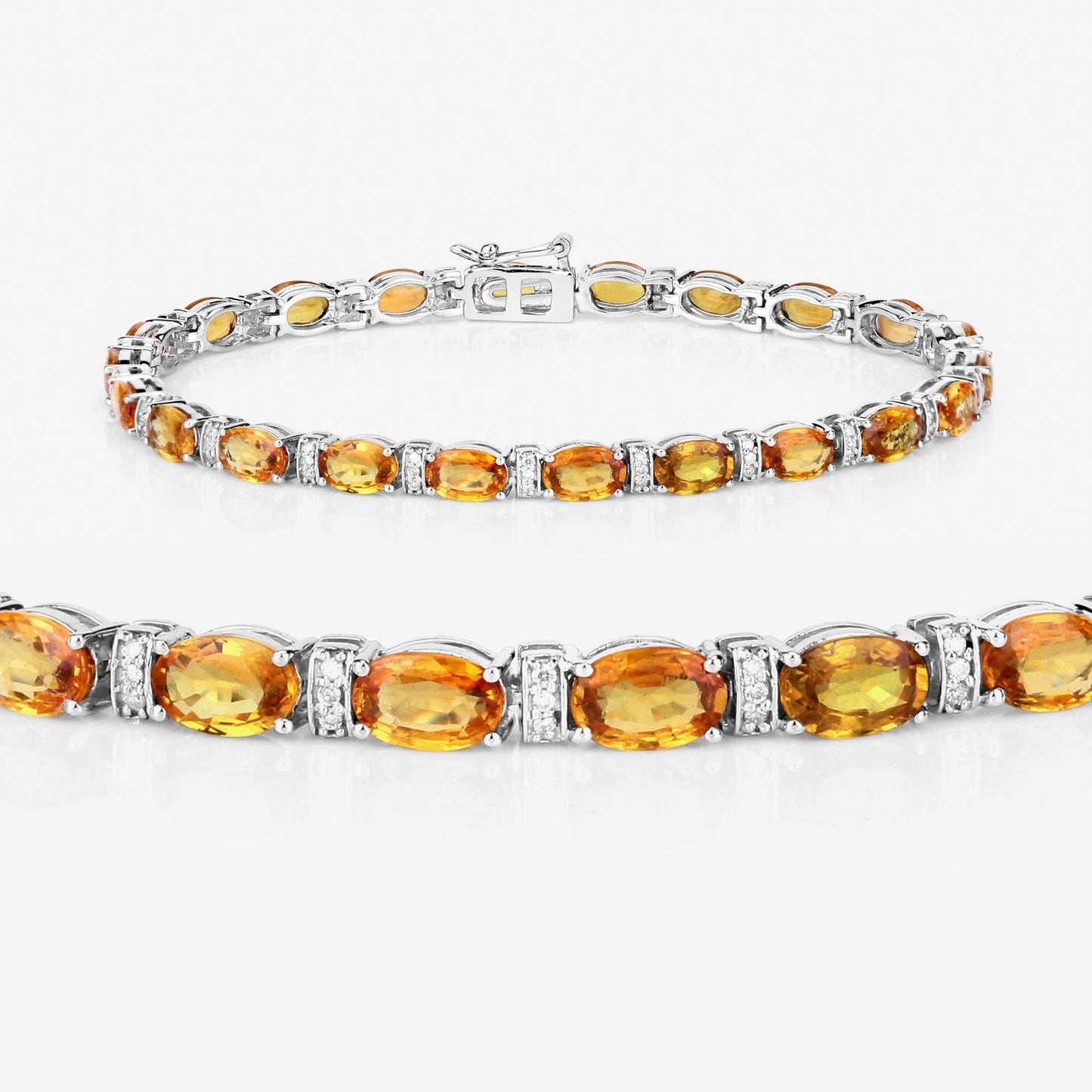 12.33 Carat Genuine Orange Sapphire and White Diamond 14K White Gold Bracelet Bids.com