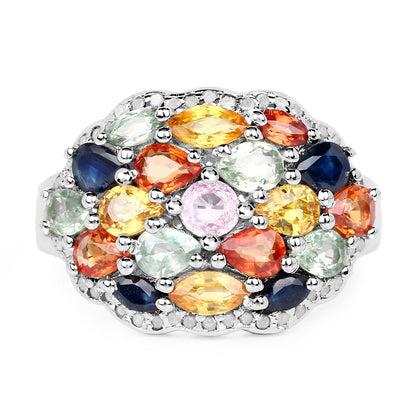 2.85 Carat Genuine Multi Sapphire .925 Sterling Silver Ring Bids.com
