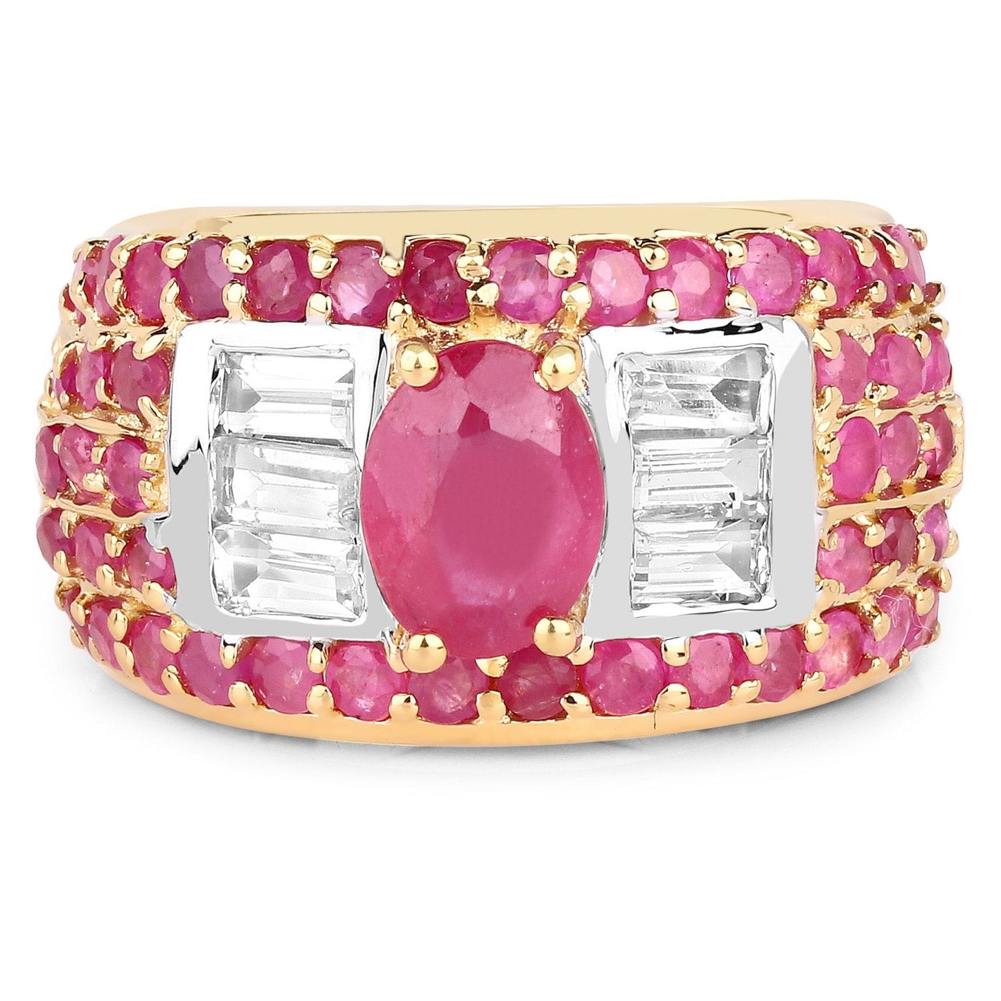4.23 Carat Glass Filled Ruby and White Topaz .925 Sterling Silver Ring Bids.com