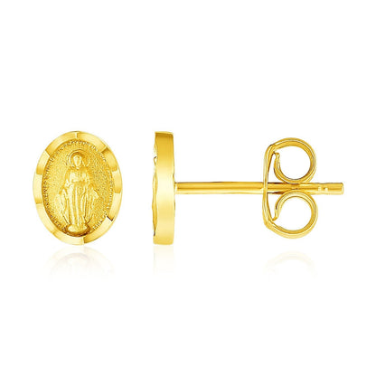 14k Yellow Gold Oval Religious Medallion Post Earrings Bids.com