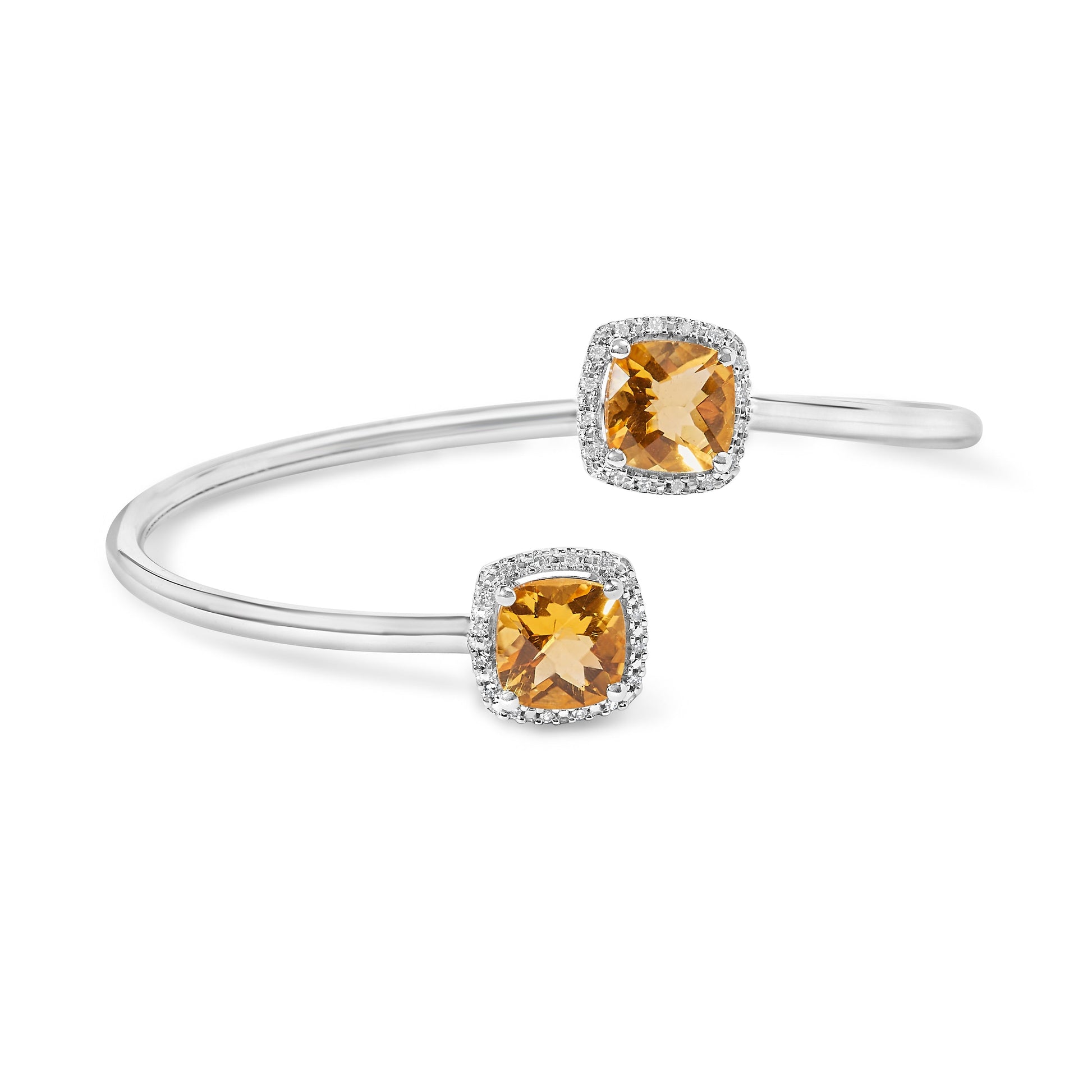 .925 Sterling Silver 8mm Cushion Cut Yellow Citrine Gemstone and Diamond Accent Split Bypass Bangle Bracelet (H-I Color, SI1-SI2 Clarity)  - Fits up to 7.75" Inches Bids.com