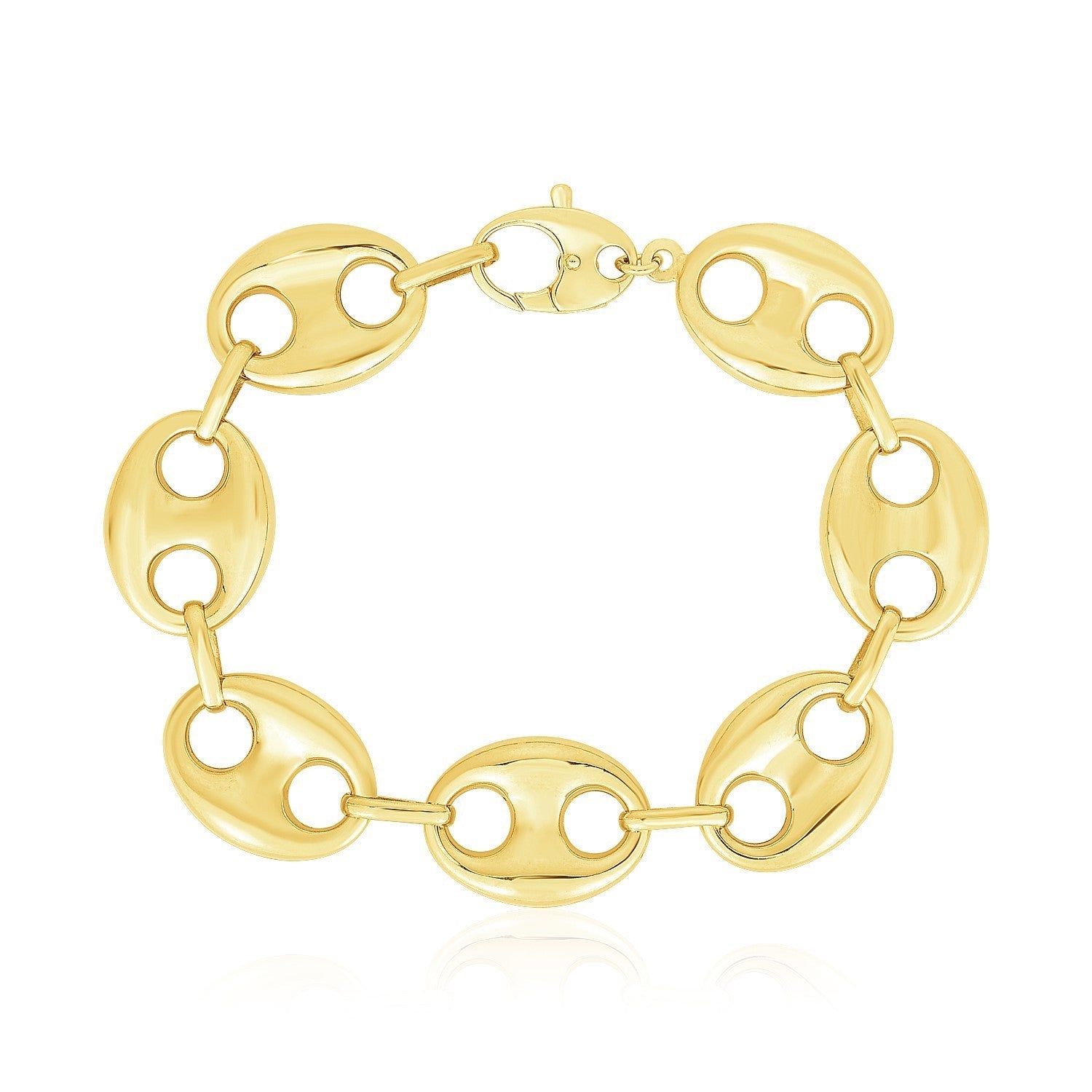14k Yellow Gold High Polish Lite Puffed Mariner Link Bracelet (21 mm) Bids.com