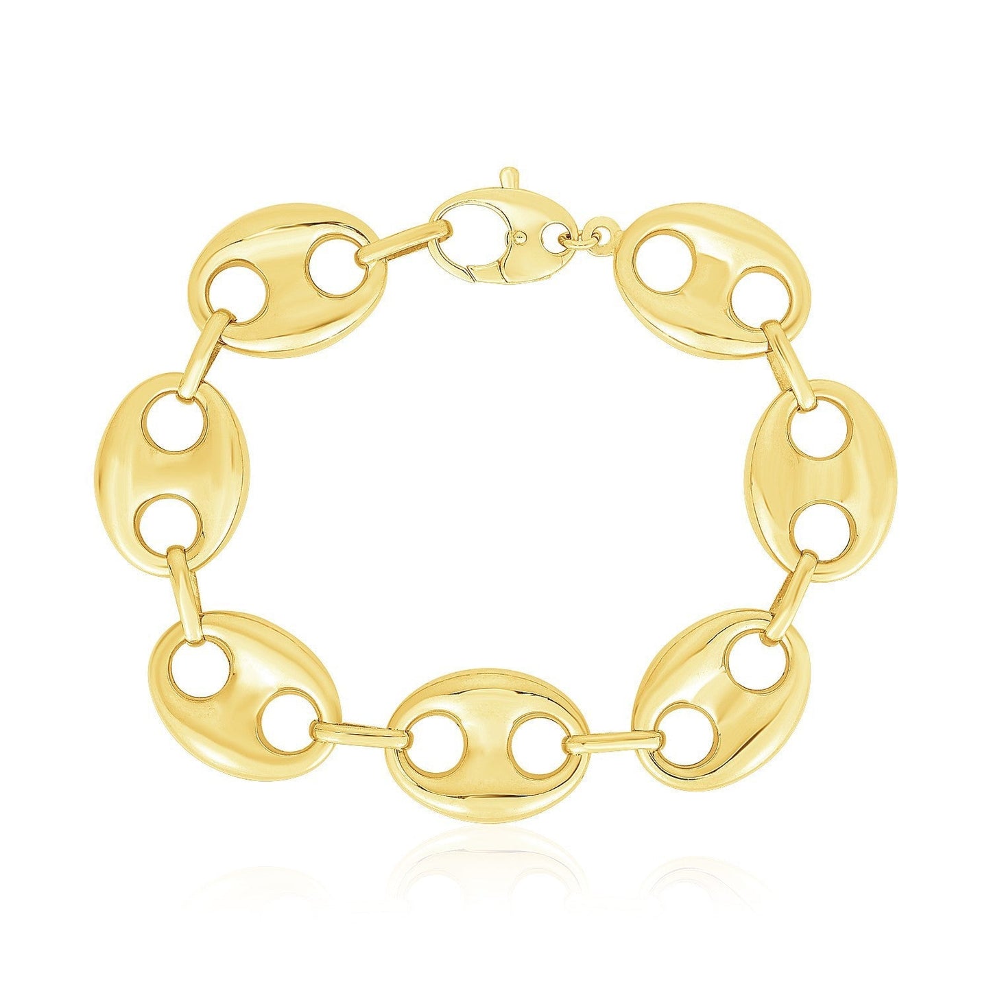 14k Yellow Gold High Polish Lite Puffed Mariner Link Bracelet (21 mm) Bids.com