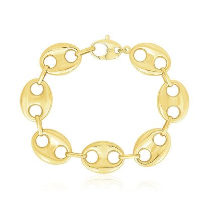 14k Yellow Gold High Polish Lite Puffed Mariner Link Bracelet (21 mm) Bids.com