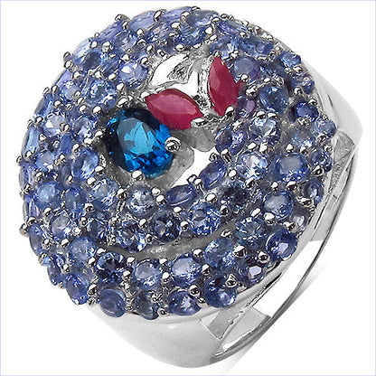 3.31 Carat Genuine London Blue Topaz , Ruby & Tanzanite .925 Sterling Silver Ring Bids.com