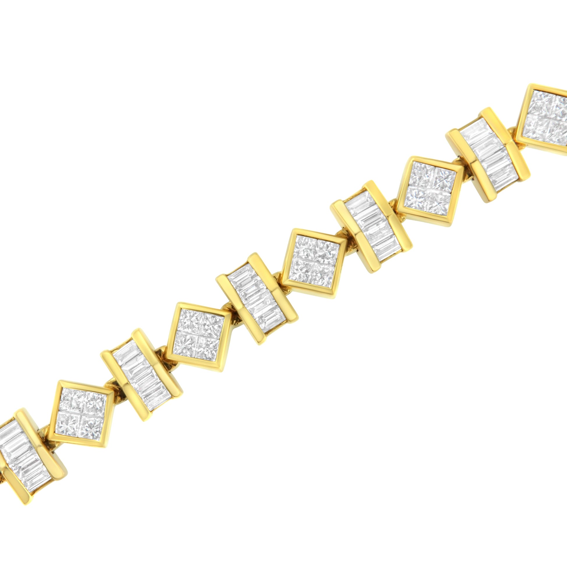14K Yellow Gold 7.50 Cttw Princess and Baguette Diamond Geometric Link Bracelet Bids.com