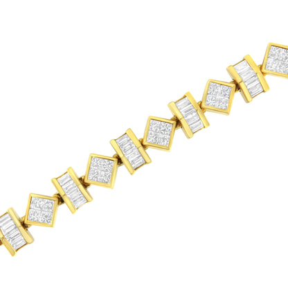 14K Yellow Gold 7.50 Cttw Princess and Baguette Diamond Geometric Link Bracelet Bids.com