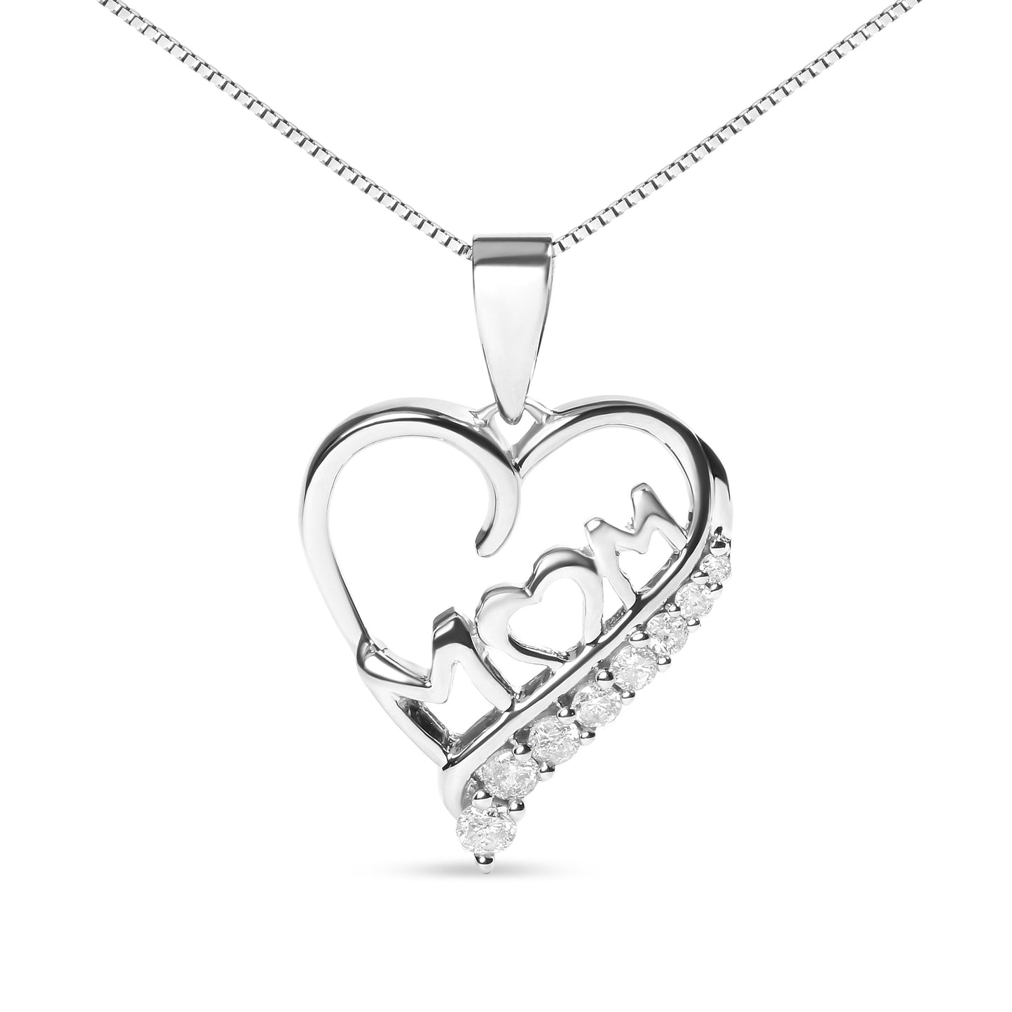 .925 Sterling Silver 1/4 Cttw Diamond  "Mom" and Open Heart 18" Pendant Necklace (I-J Color, I2-I3 Clarity) Bids.com
