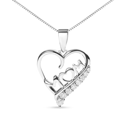.925 Sterling Silver 1/4 Cttw Diamond  "Mom" and Open Heart 18" Pendant Necklace (I-J Color, I2-I3 Clarity) Bids.com