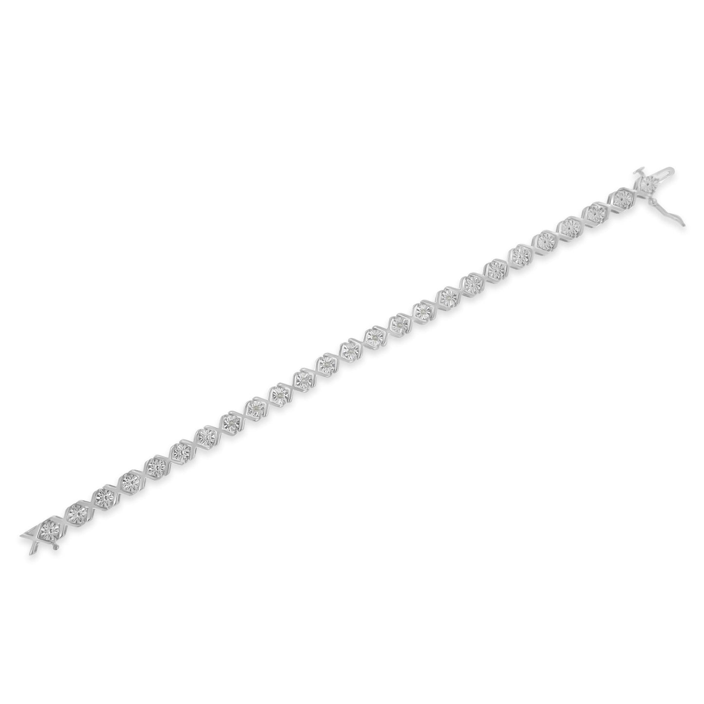 .925 Sterling Silver 1/10 cttw Miracle-Set Round-Cut Diamond "X" Link Tennis Bracelet (I-J color, I2-I3 clarity) - 7.25" Bids.com