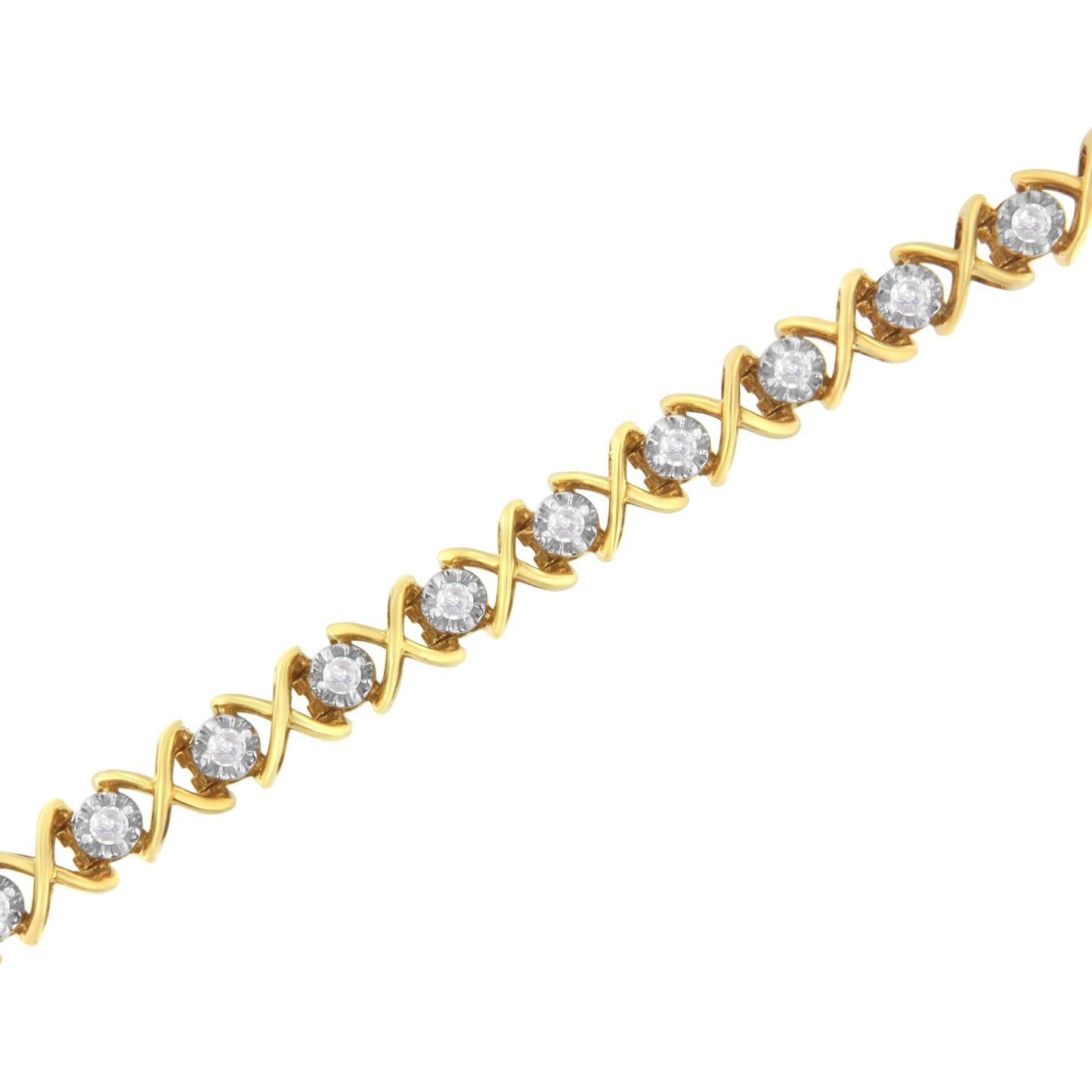 10K Yellow Gold Plated Sterling Silver 1 cttw Diamond Link Bracelet (J-K Clarity, I1-I2 Color) - Size 7" Bids.com