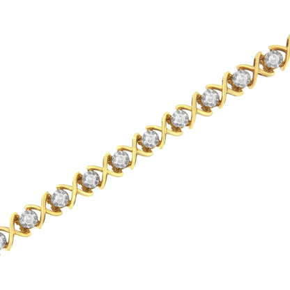 10K Yellow Gold Plated Sterling Silver 1 cttw Diamond Link Bracelet (J-K Clarity, I1-I2 Color) - Size 7" Bids.com