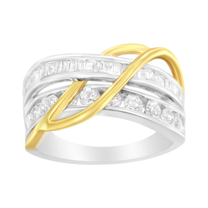 10K White and Yellow Gold 1 1/10 cttw Channel-Set Diamond Bypass Band Ring (J Color, I3 Clarity) - Size 7 Bids.com
