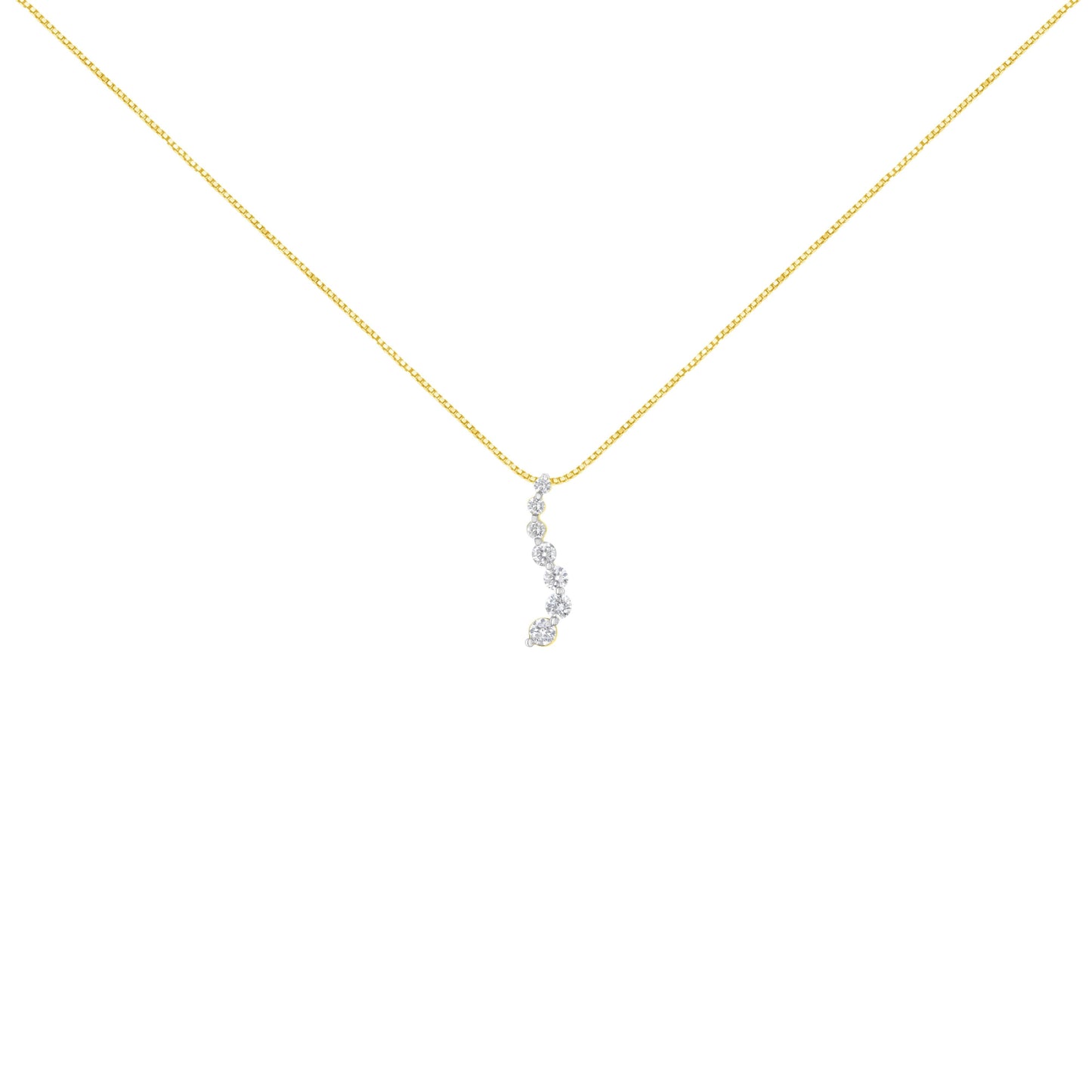 AGS Certified 14K Yellow Gold 2.0 Cttw Baguette and Brilliant Round-Cut Diamond Journey 18" Pendant Necklace (F-G Color, I1-I2 Clarity) Bids.com