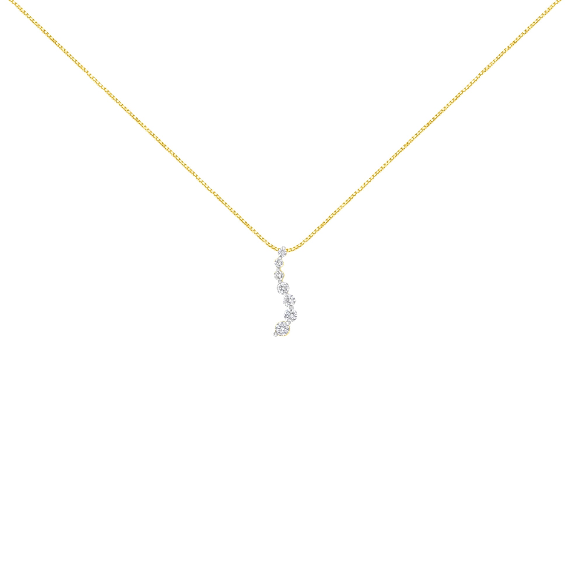 AGS Certified 14K Yellow Gold 2.0 Cttw Baguette and Brilliant Round-Cut Diamond Journey 18" Pendant Necklace (F-G Color, I1-I2 Clarity) Bids.com