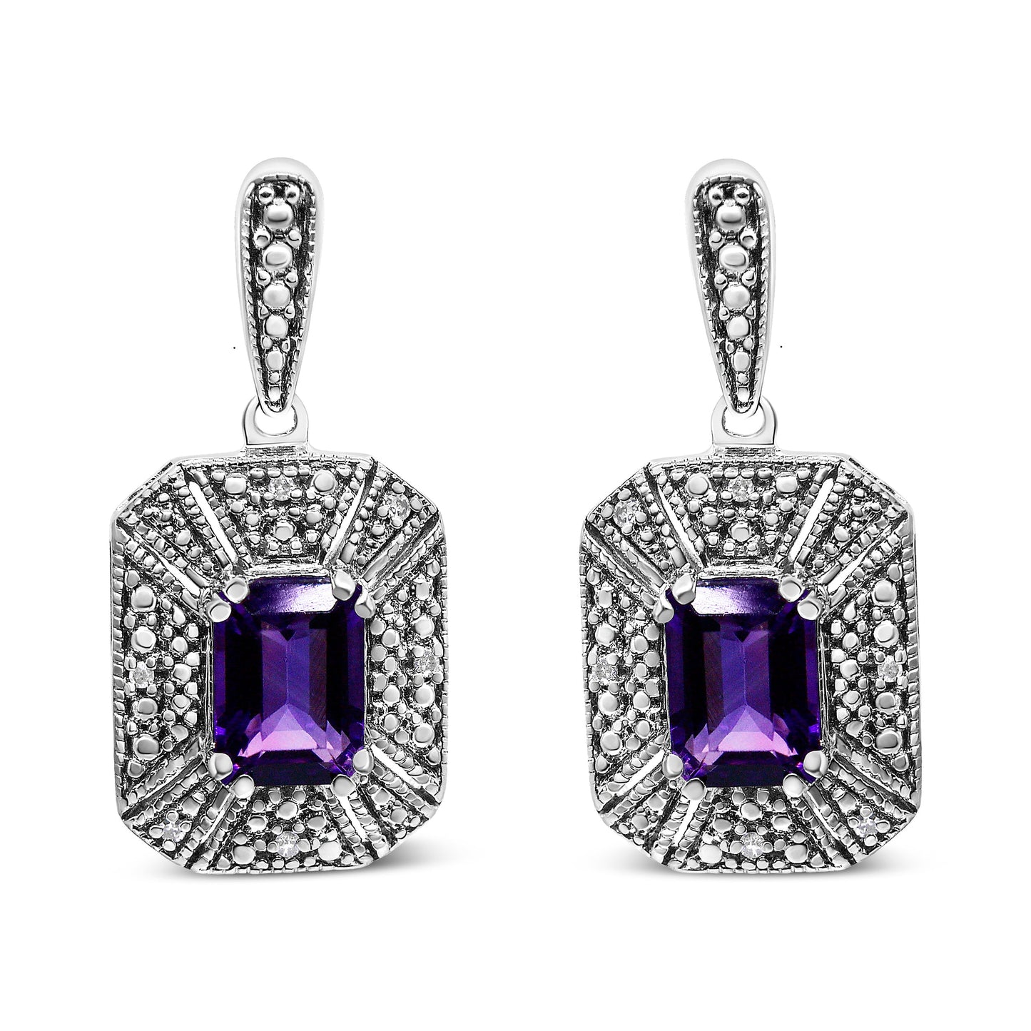 .925 Sterling Silver Diamond Accent and 7x5mm Purple Amethyst Stud Earrings (I-J Color, I2-I3 Clarity) Bids.com