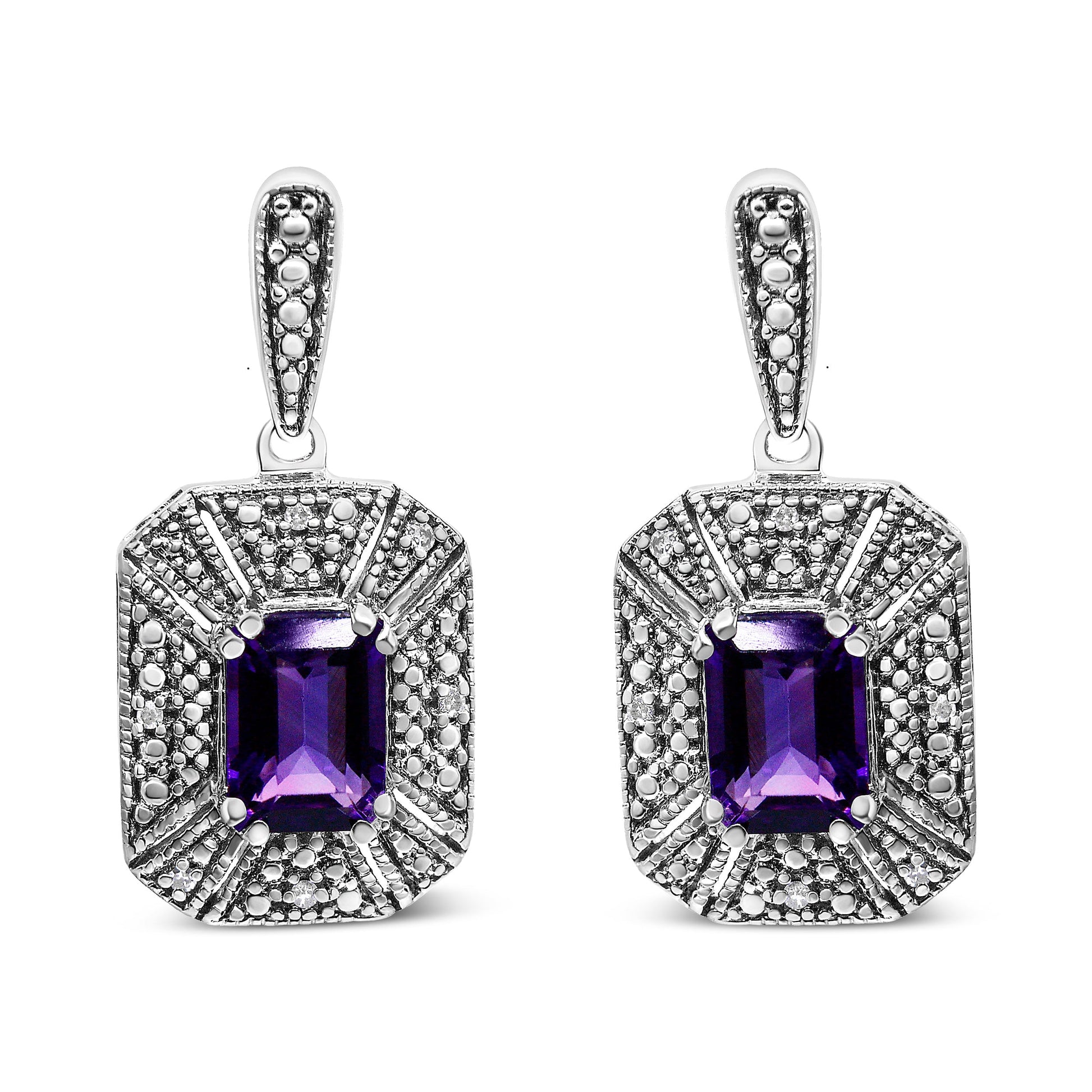 .925 Sterling Silver Diamond Accent and 7x5mm Purple Amethyst Stud Earrings (I-J Color, I2-I3 Clarity) Bids.com