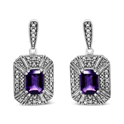 .925 Sterling Silver Diamond Accent and 7x5mm Purple Amethyst Stud Earrings (I-J Color, I2-I3 Clarity) Bids.com